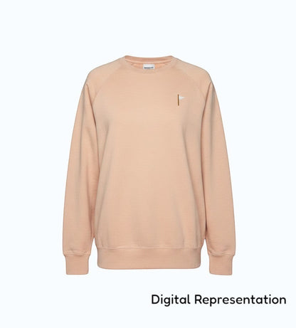 Moment Golf quilted flag crew neck sweatshirt in light peach cotton blend loopback terry with raglan sleeves